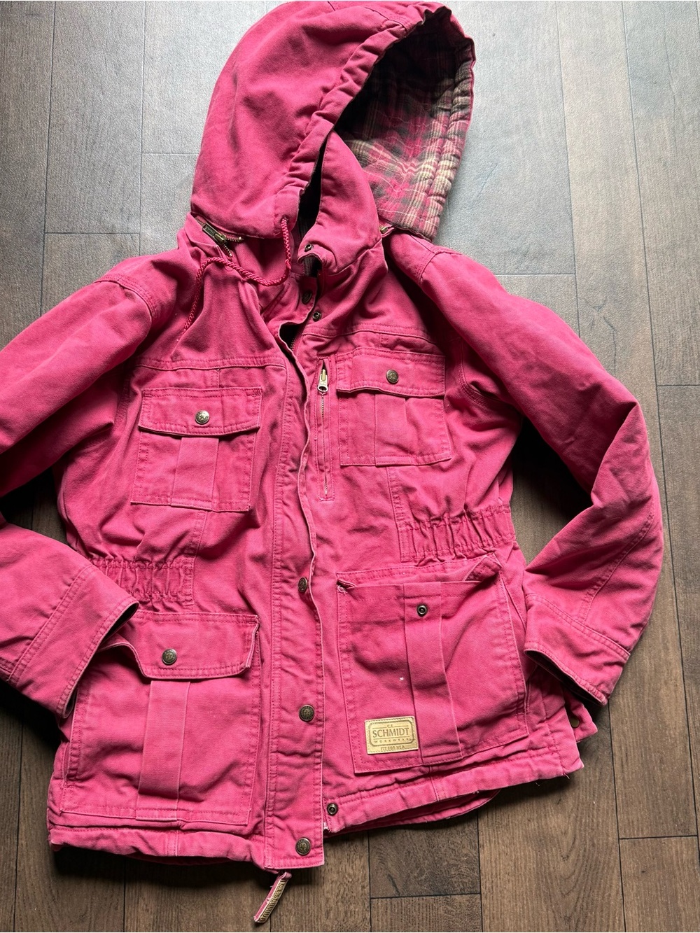 C. E. SCHMIDT WORKWEAR FIT  Womens Red Canvas Jacket Coat small Removable Hood